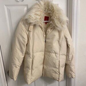 Guess Ivory Puffer Jacket with removable faux-fur collar Size L